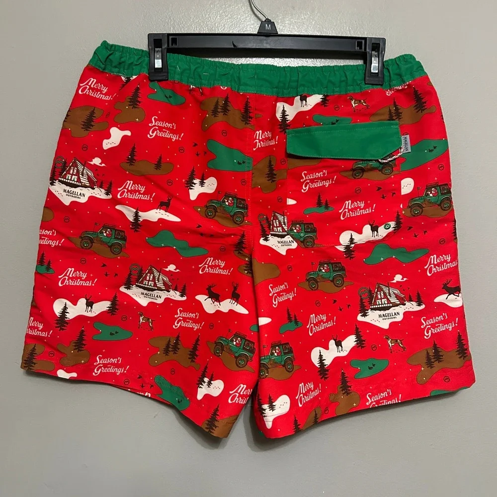 Magellan Outdoors Swim Trunks M Red Christmas Festive Fish Gear Water Repellent